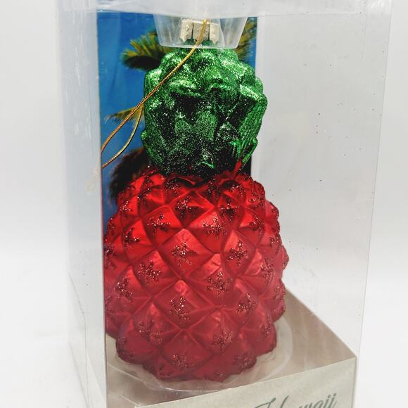 Hand Crafted Blown Glass Red Hawaiian Pineapple Christmas Ornament NIB - Picture 4 of 4